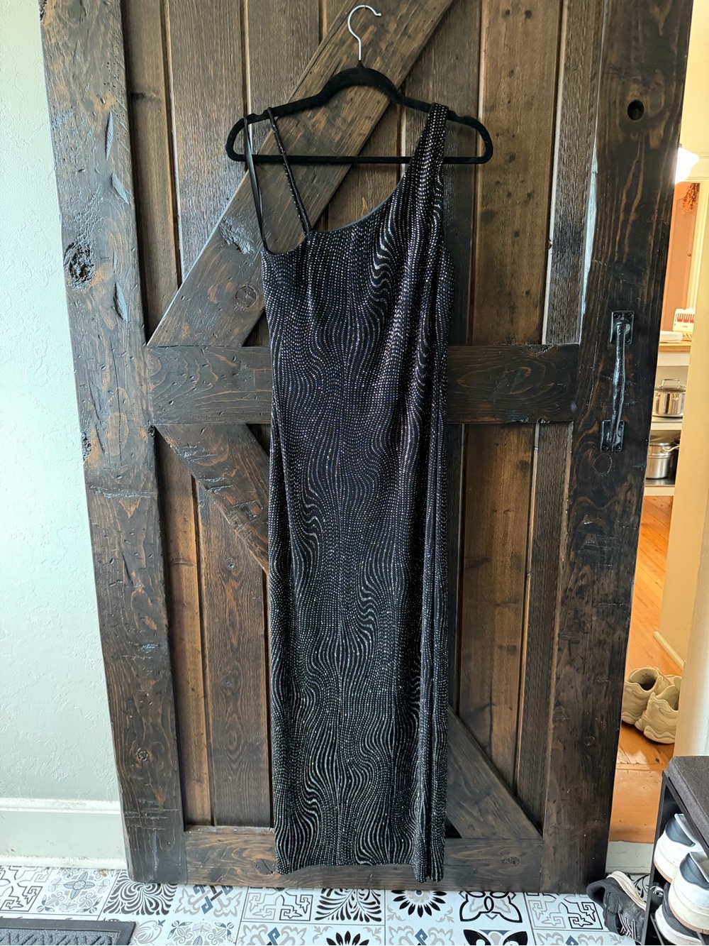Vintage A Fortiori Black Rhinestone One Shoulder Maxi Evening Gown Side Slit - Picture 3 of 7